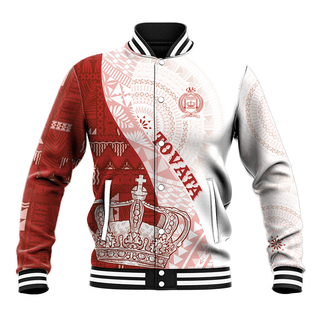 Queen Victoria School Fiji Vulinitu Tovata House Baseball Jacket Masi Tapa LT7 Unisex Red - Polynesian Pride
