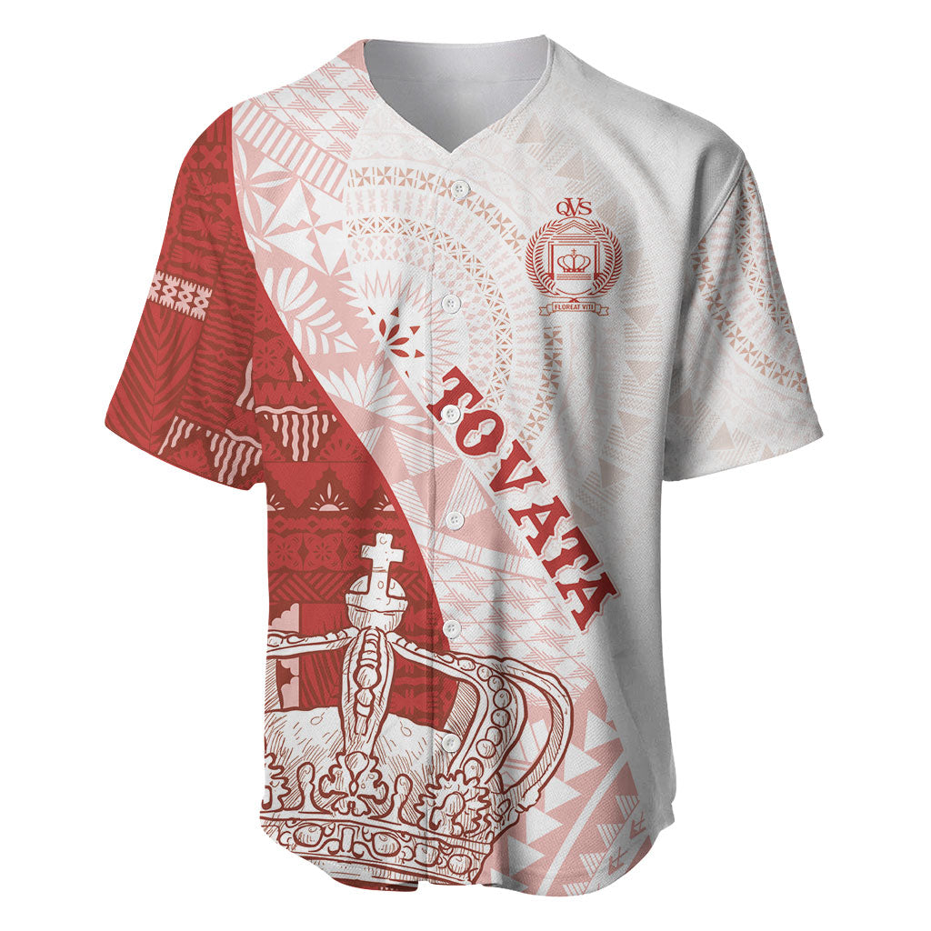 Queen Victoria School Fiji Vulinitu Tovata House Baseball Jersey Masi Tapa LT7 Red - Polynesian Pride