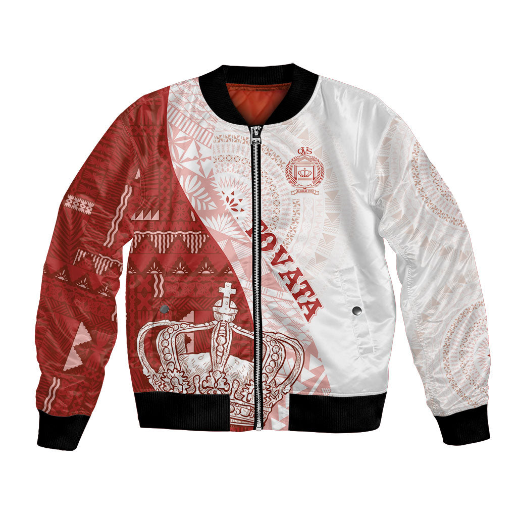 Queen Victoria School Fiji Vulinitu Tovata House Bomber Jacket Masi Tapa LT7 Unisex Red - Polynesian Pride