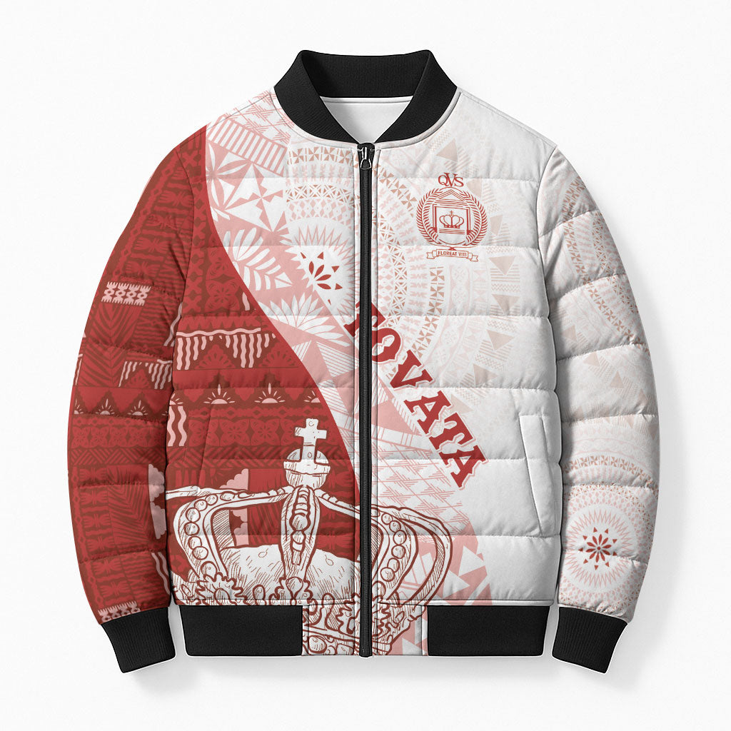 Queen Victoria School Fiji Vulinitu Tovata House Bomber Puffer Jacket Masi Tapa LT7 Unisex Red - Polynesian Pride