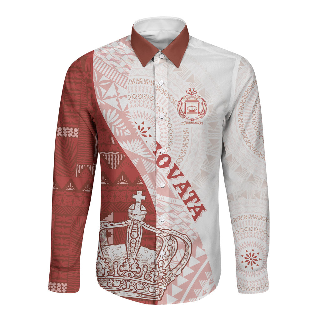Queen Victoria School Fiji Vulinitu Tovata House Long Sleeve Button Shirt Masi Tapa LT7 Unisex Red - Polynesian Pride
