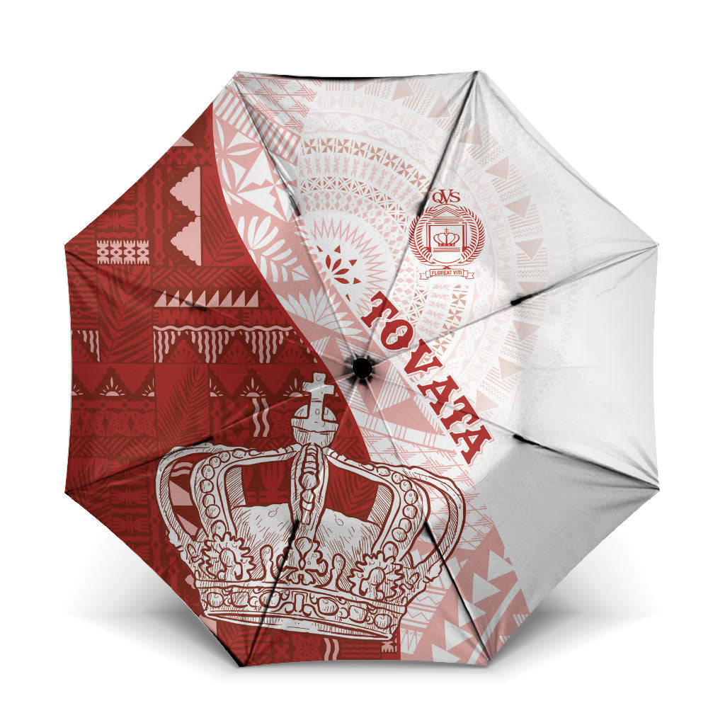 Queen Victoria School Fiji Vulinitu Tovata House Umbrella Masi Tapa LT7 One Size Folded 11.42 inch Opened Diameter 37.4 inch Red - Polynesian Pride