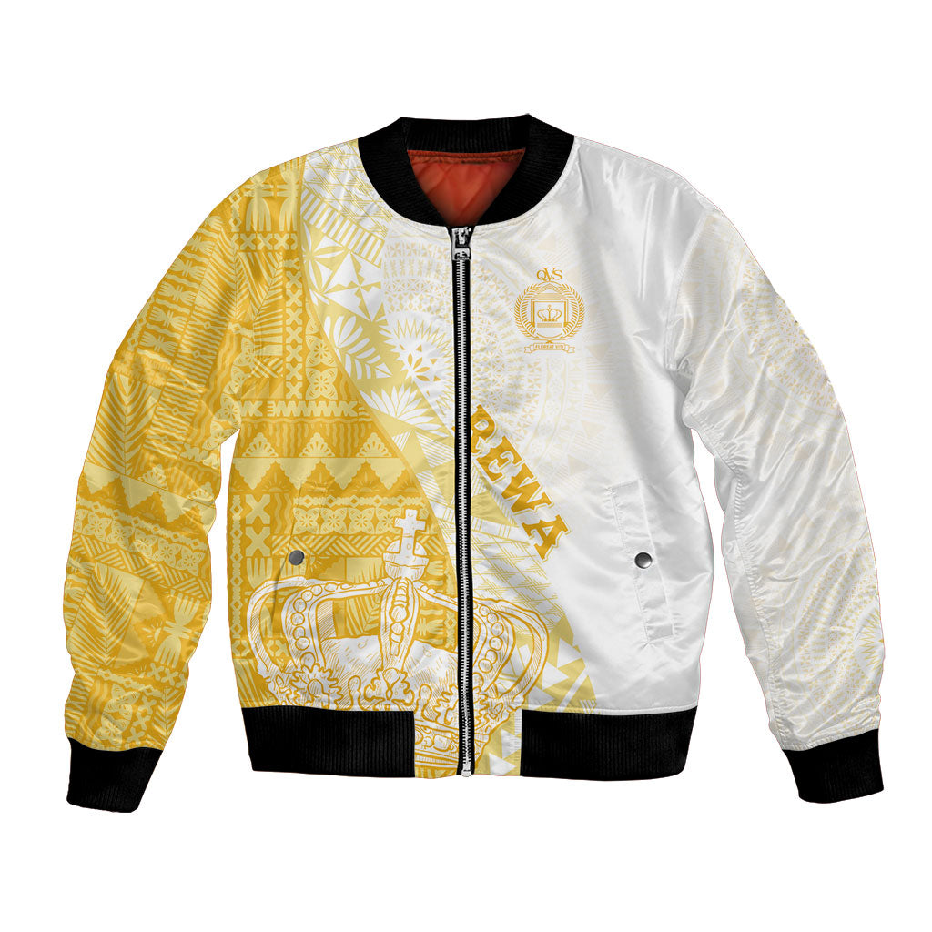 Queen Victoria School Fiji Vulinitu Rewa House Bomber Jacket Masi Tapa LT7 Unisex Yellow - Polynesian Pride