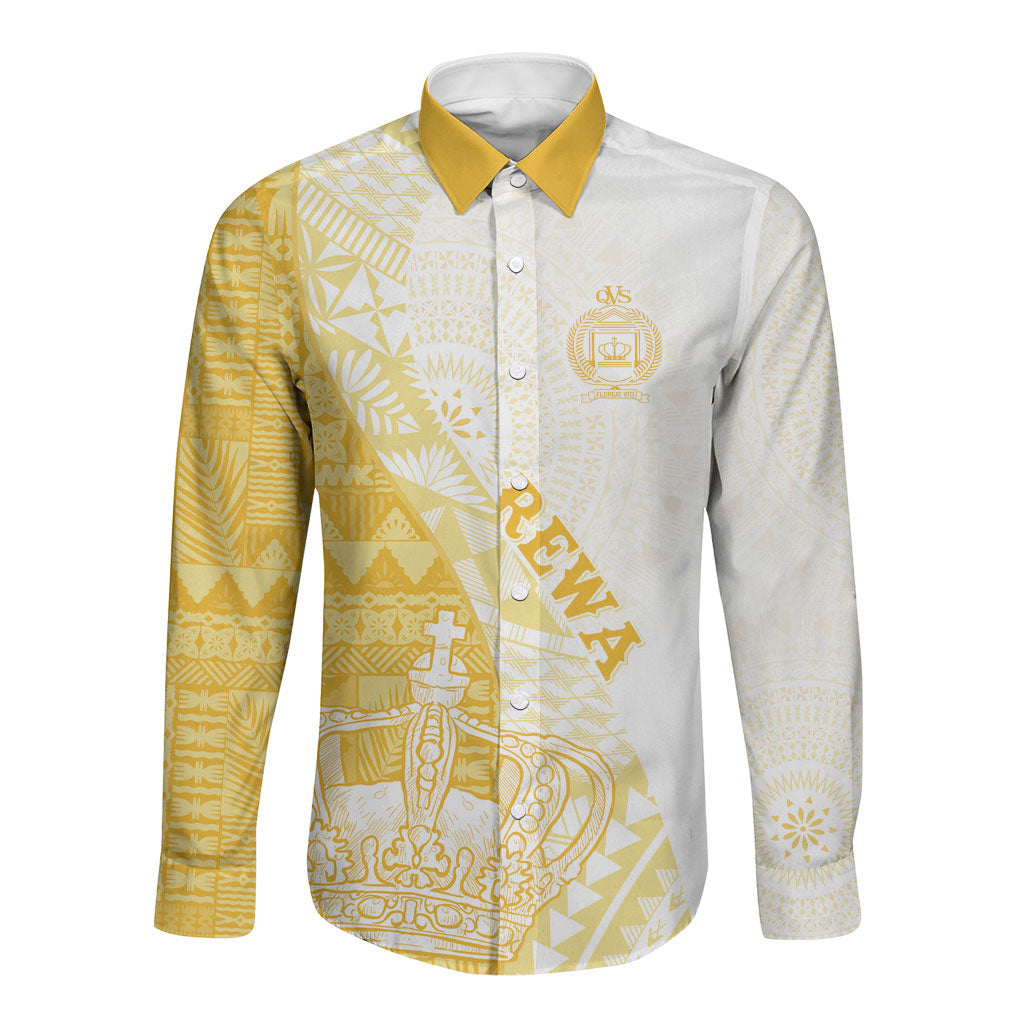 Queen Victoria School Fiji Vulinitu Rewa House Long Sleeve Button Shirt Masi Tapa LT7 Unisex Yellow - Polynesian Pride
