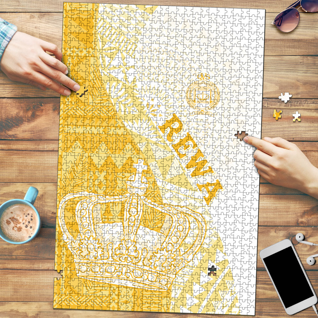 Queen Victoria School Fiji Vulinitu Rewa House Puzzle Masi Tapa LT7 Yellow - Polynesian Pride