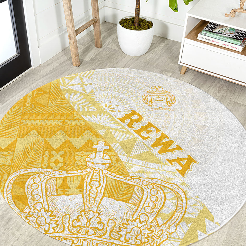 Queen Victoria School Fiji Vulinitu Rewa House Round Carpet Masi Tapa LT7 Yellow - Polynesian Pride