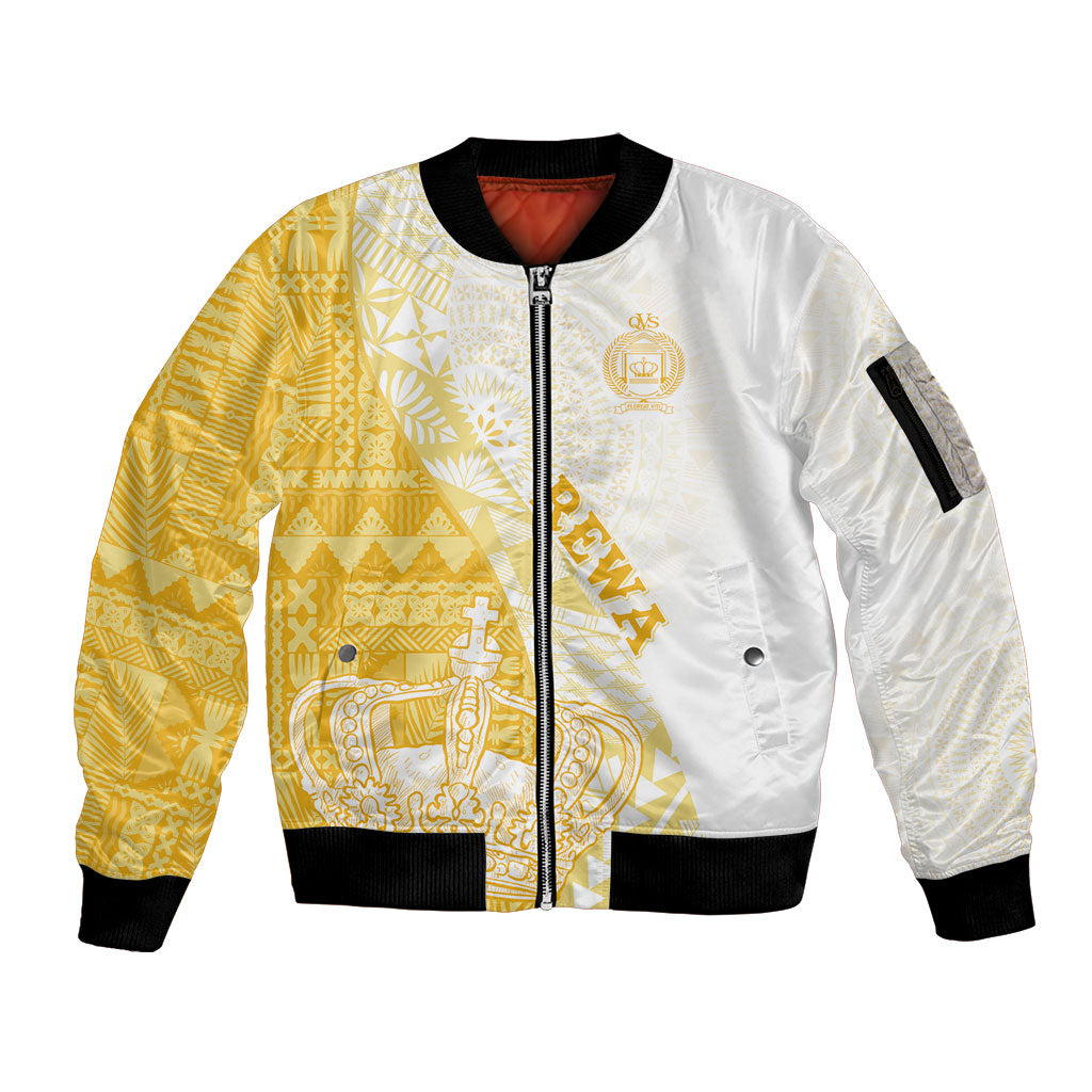 Queen Victoria School Fiji Vulinitu Rewa House Sleeve Zip Bomber Jacket Masi Tapa LT7 Unisex Yellow - Polynesian Pride