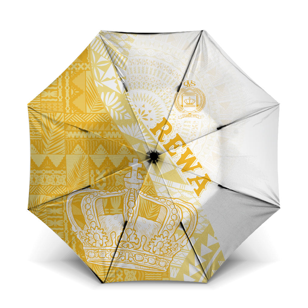 Queen Victoria School Fiji Vulinitu Rewa House Umbrella Masi Tapa LT7 One Size Folded 11.42 inch Opened Diameter 37.4 inch Yellow - Polynesian Pride