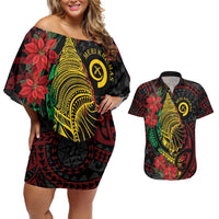Vanuatu Meri Krismas Couples Matching Off Shoulder Short Dress and Hawaiian Shirt Conch Shell Tribal Art LT7 Art - Polynesian Pride