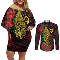 Vanuatu Meri Krismas Couples Matching Off Shoulder Short Dress and Long Sleeve Button Shirt Conch Shell Tribal Art LT7 Art - Polynesian Pride
