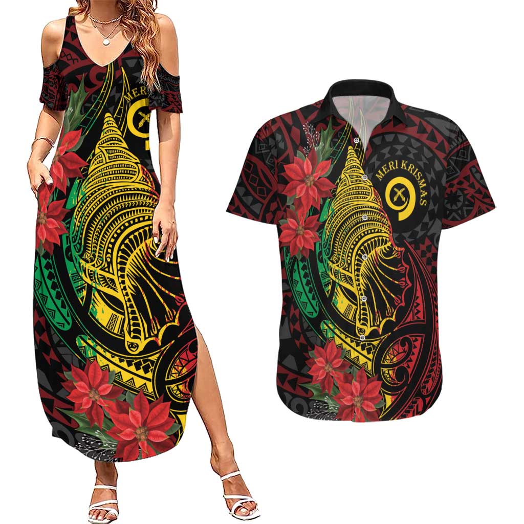 Vanuatu Meri Krismas Couples Matching Summer Maxi Dress and Hawaiian Shirt Conch Shell Tribal Art LT7 Art - Polynesian Pride