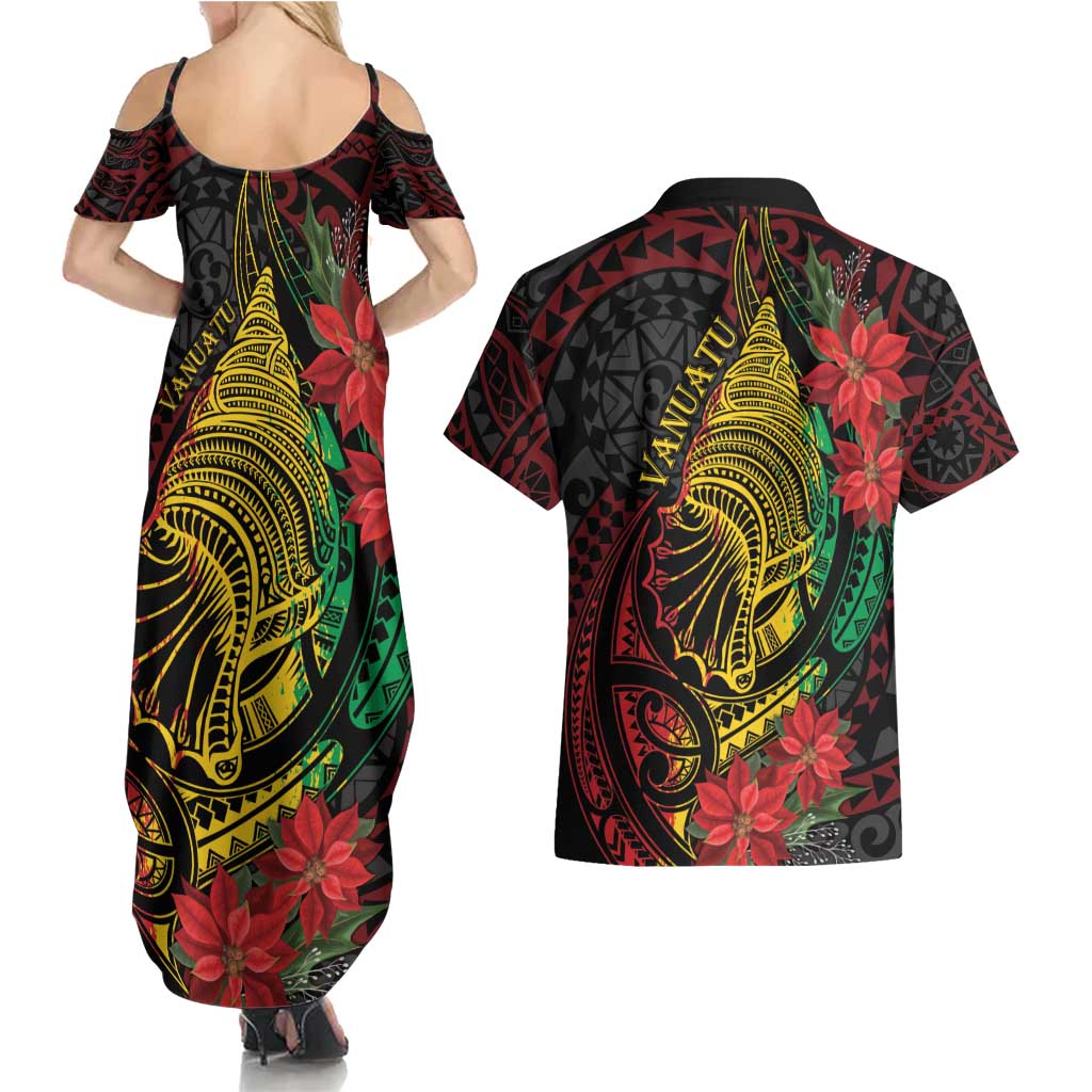 Vanuatu Meri Krismas Couples Matching Summer Maxi Dress and Hawaiian Shirt Conch Shell Tribal Art LT7 - Polynesian Pride