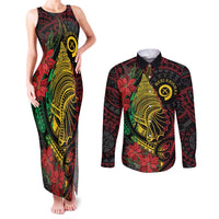 Vanuatu Meri Krismas Couples Matching Tank Maxi Dress and Long Sleeve Button Shirt Conch Shell Tribal Art LT7 Art - Polynesian Pride