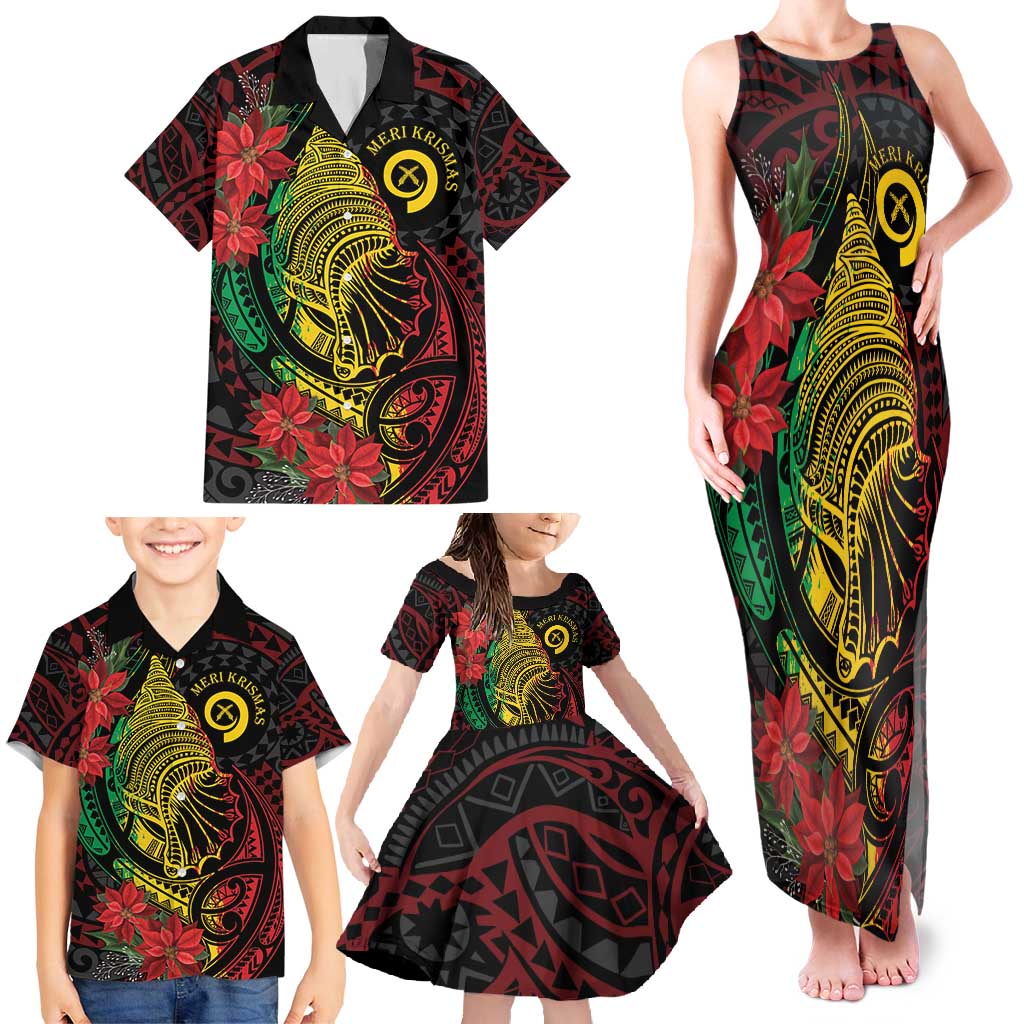 Vanuatu Meri Krismas Family Matching Tank Maxi Dress and Hawaiian Shirt Conch Shell Tribal Art