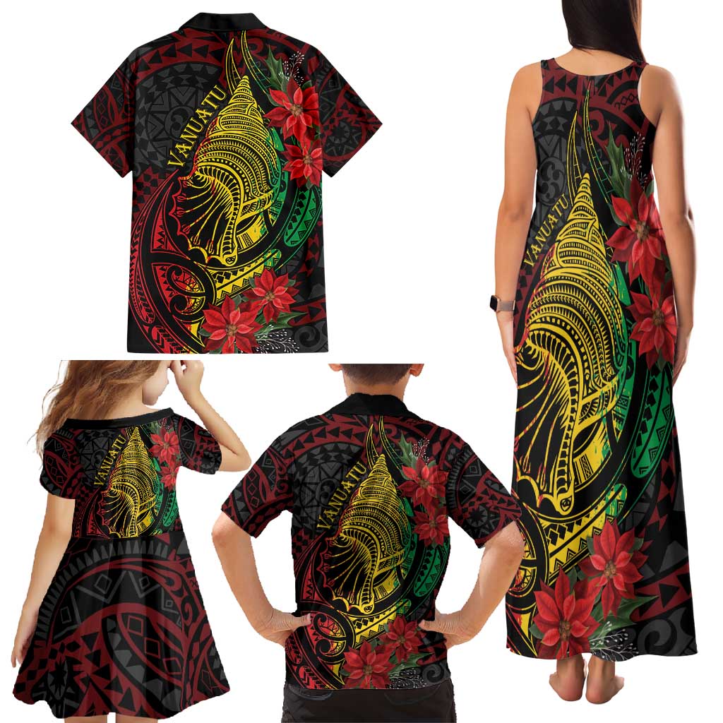 Vanuatu Meri Krismas Family Matching Tank Maxi Dress and Hawaiian Shirt Conch Shell Tribal Art