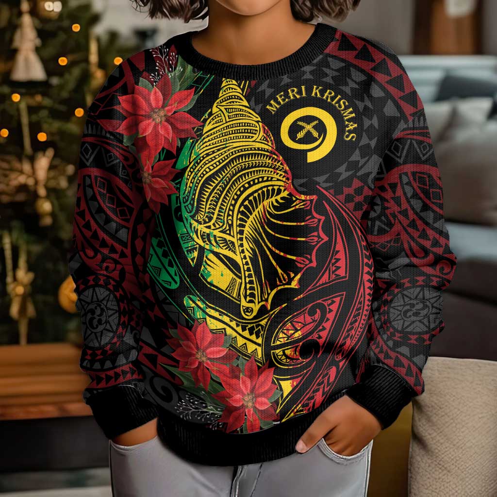 Vanuatu Meri Krismas Kid Ugly Christmas Sweater Conch Shell Tribal Art