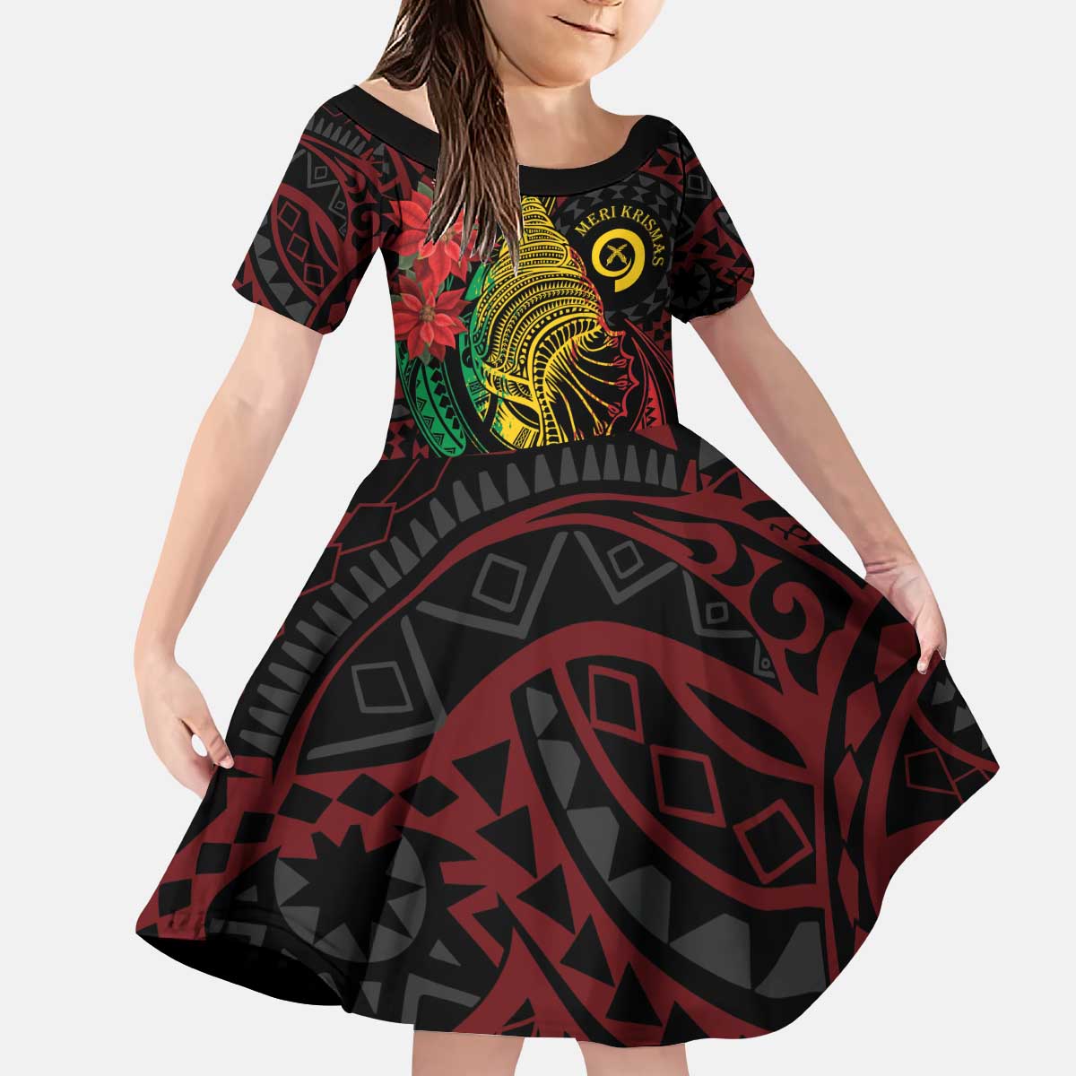 Vanuatu Meri Krismas Kid Short Sleeve Dress Conch Shell Tribal Art