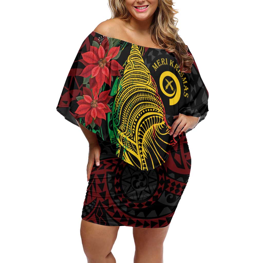 Vanuatu Meri Krismas Off Shoulder Short Dress Conch Shell Tribal Art