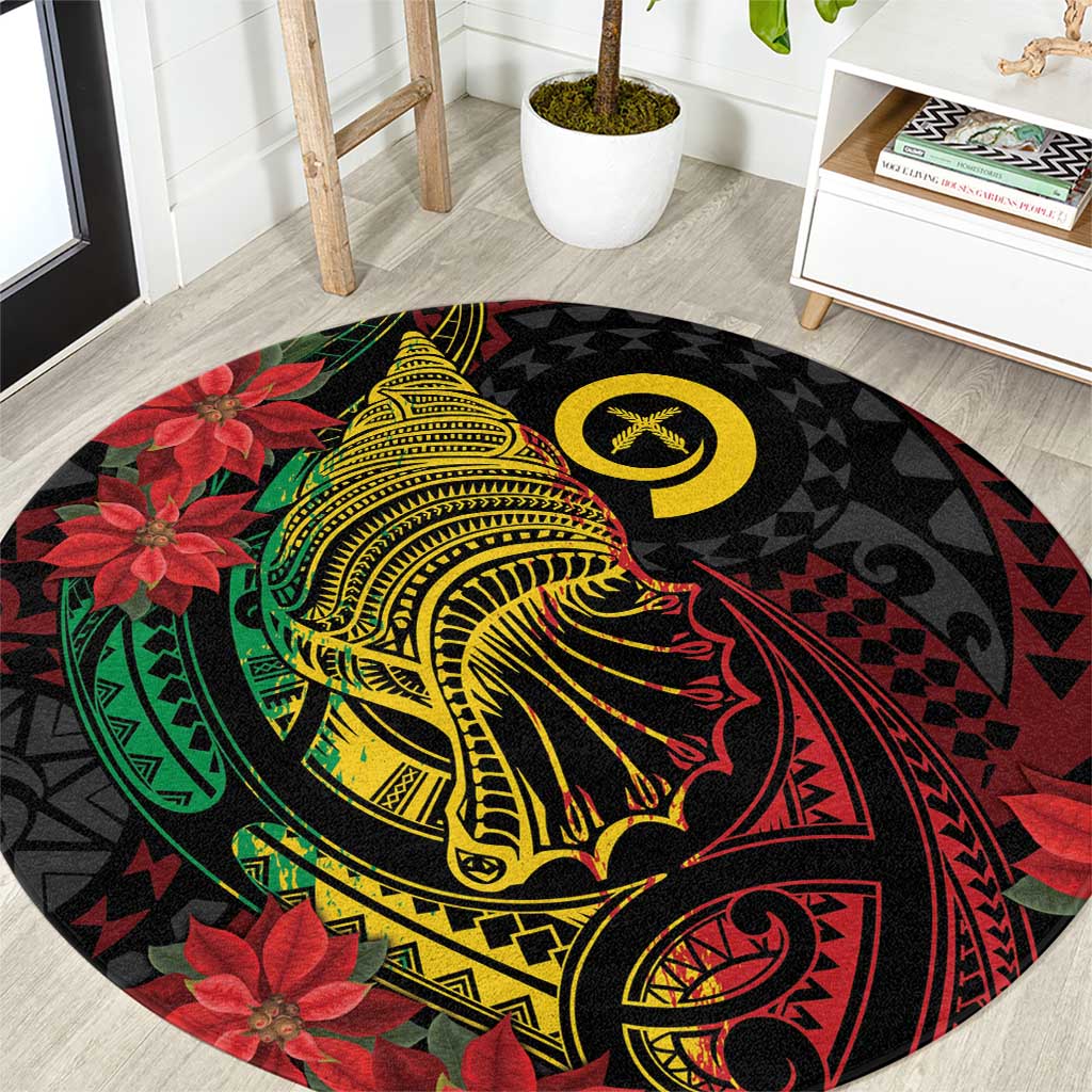 Vanuatu Meri Krismas Round Carpet Conch Shell Tribal Art