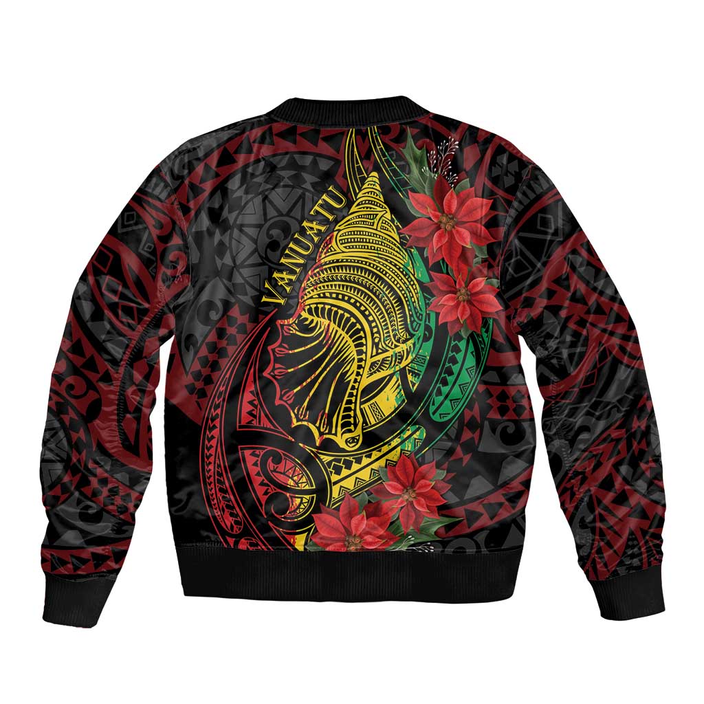 Vanuatu Meri Krismas Sleeve Zip Bomber Jacket Conch Shell Tribal Art