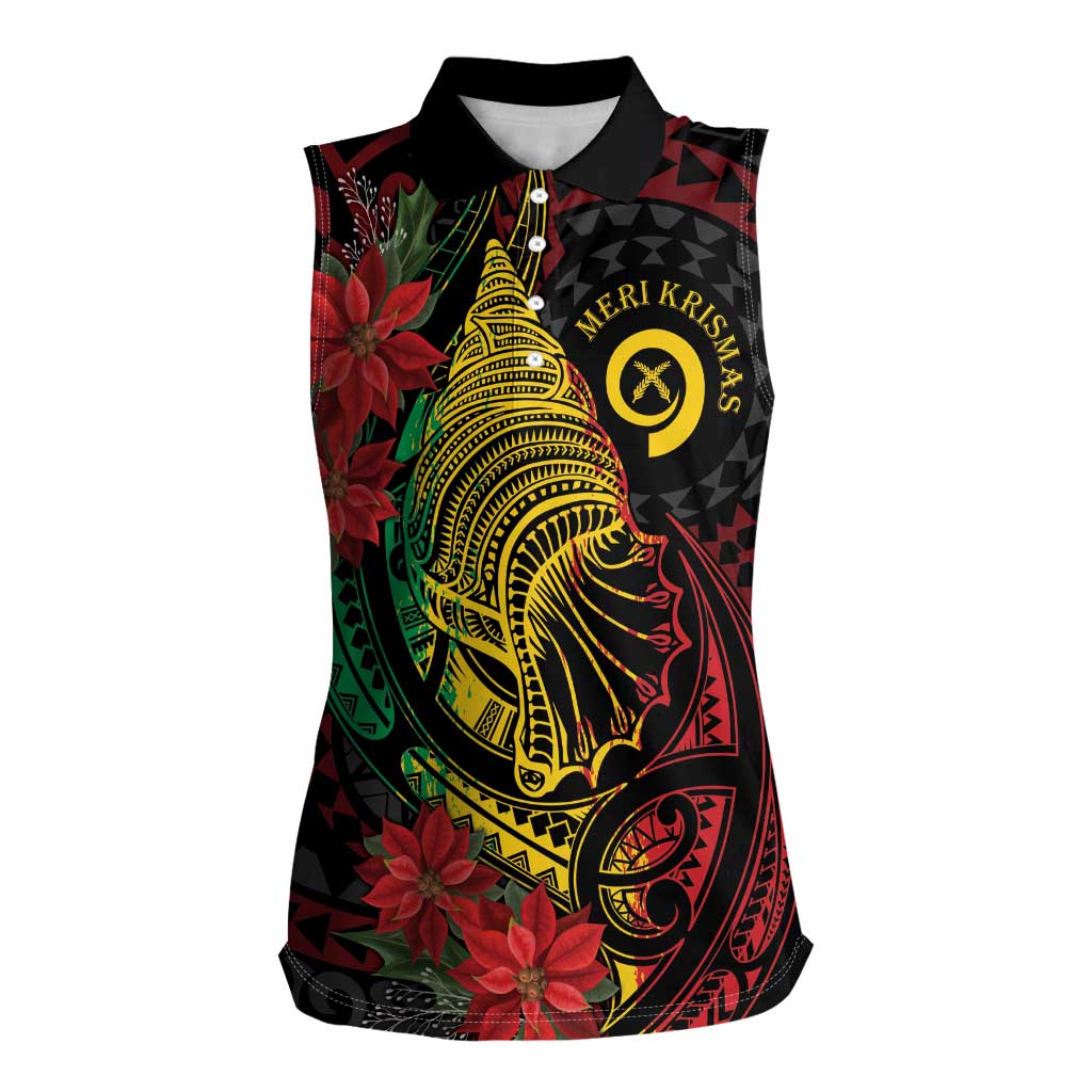 Vanuatu Meri Krismas Women Sleeveless Polo Shirt Conch Shell Tribal Art