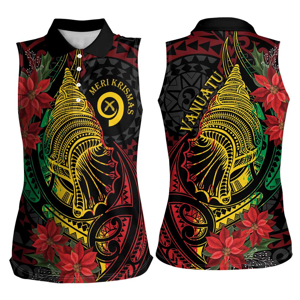 Vanuatu Meri Krismas Women Sleeveless Polo Shirt Conch Shell Tribal Art