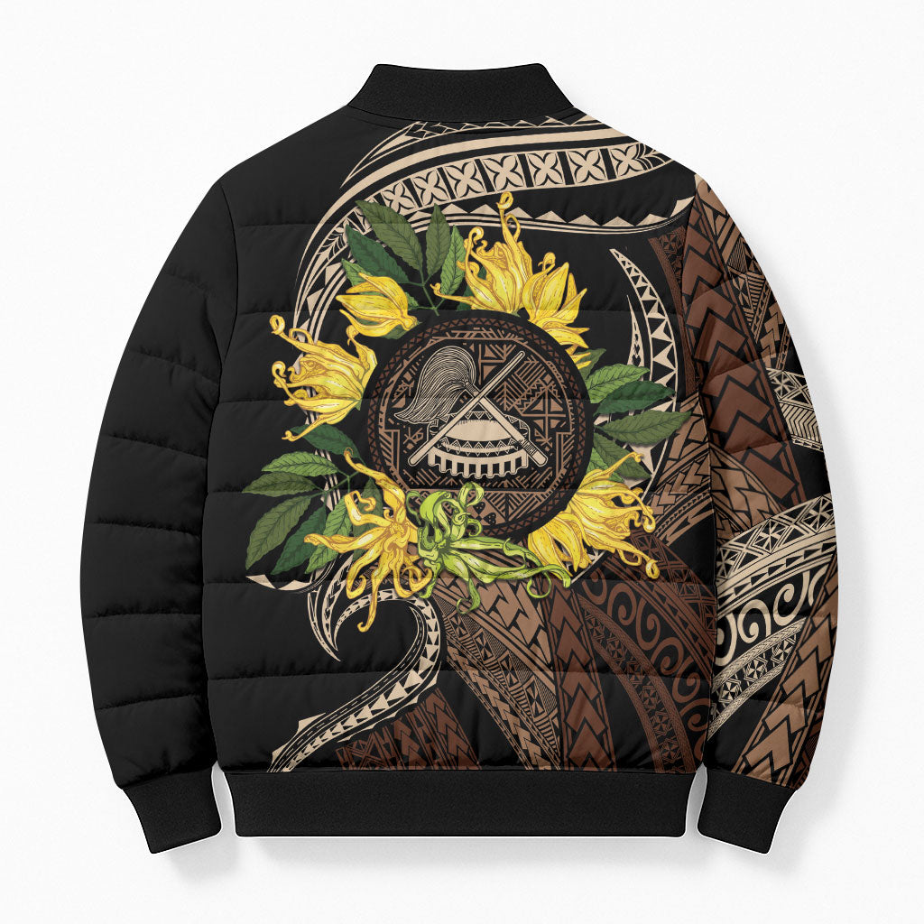 Samoa Moso'oi Flowers Tatau Bomber Puffer Jacket Festive Tapa Brown LT7 - Polynesian Pride
