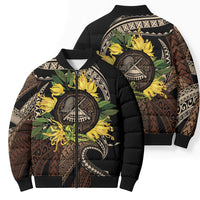 Samoa Moso'oi Flowers Tatau Bomber Puffer Jacket Festive Tapa Brown LT7 - Polynesian Pride
