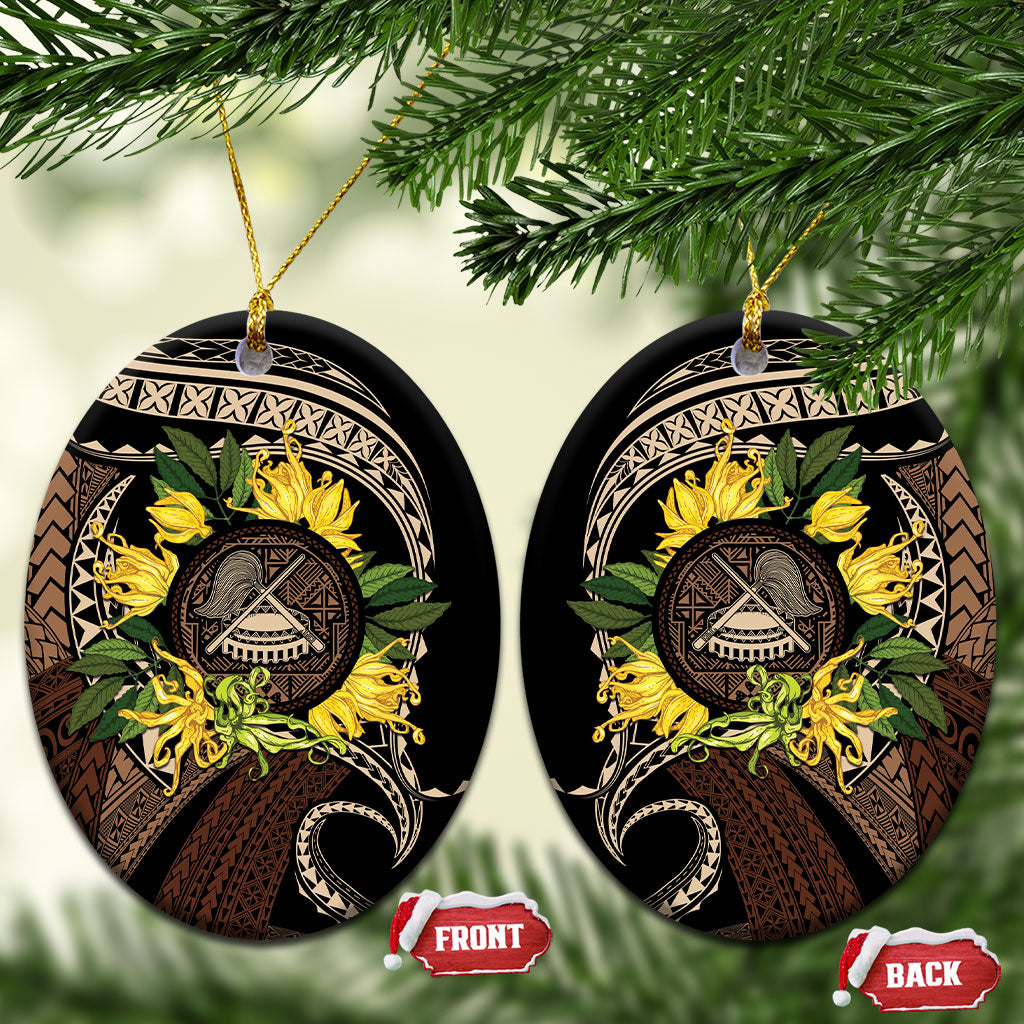Samoa Moso'oi Flowers Tatau Ceramic Ornament Festive Tapa Brown LT7 Oval Brown - Polynesian Pride