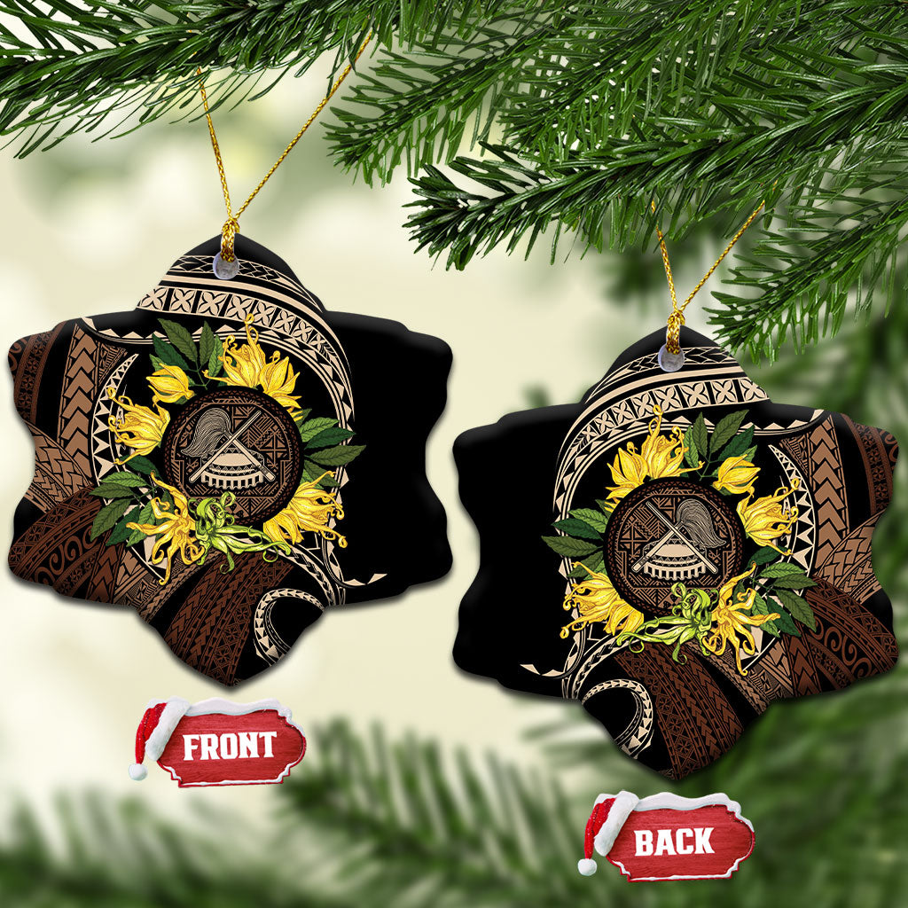 Samoa Moso'oi Flowers Tatau Ceramic Ornament Festive Tapa Brown LT7 Snow Flake Brown - Polynesian Pride
