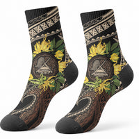 Samoa Moso'oi Flowers Tatau Crew Socks Festive Tapa Brown LT7 - Polynesian Pride