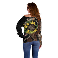 Samoa Moso'oi Flowers Tatau Off Shoulder Sweater Festive Tapa Brown LT7 - Polynesian Pride