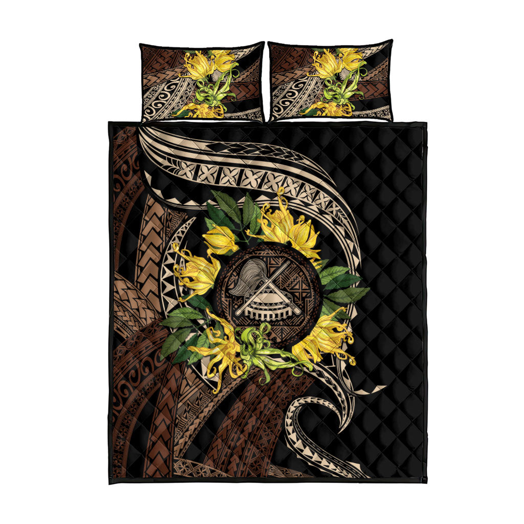 Samoa Moso'oi Flowers Tatau Quilt Bed Set Festive Tapa Brown LT7 - Polynesian Pride
