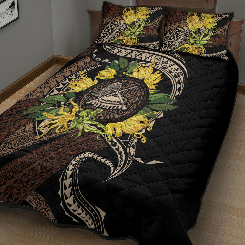 Samoa Moso'oi Flowers Tatau Quilt Bed Set Festive Tapa Brown LT7 - Polynesian Pride