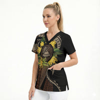 Samoa Moso'oi Flowers Tatau Scrub Top Festive Tapa Brown LT7 - Polynesian Pride