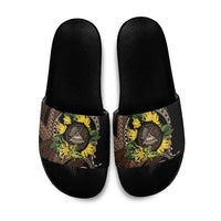 Samoa Moso'oi Flowers Tatau Slide Sandals Festive Tapa Brown LT7 Brown - Polynesian Pride