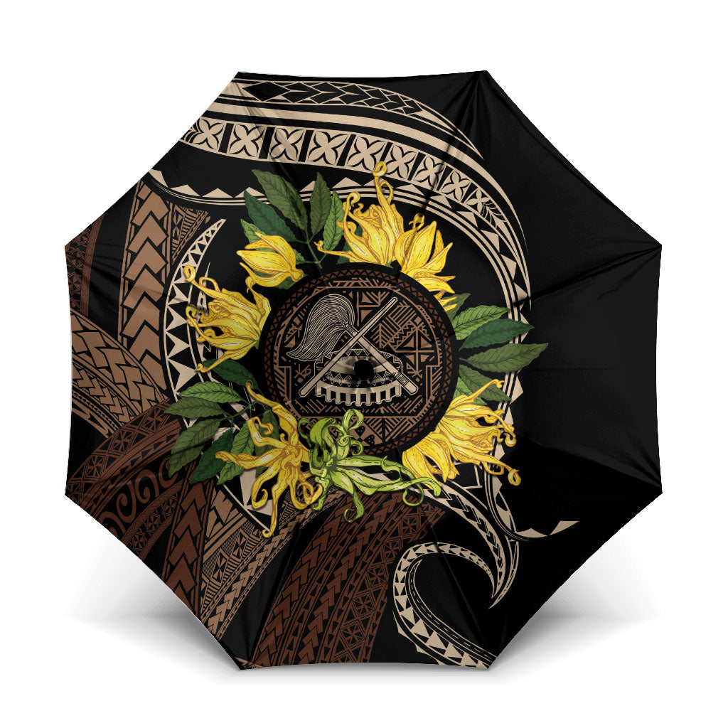 Samoa Moso'oi Flowers Tatau Umbrella Festive Tapa Brown LT7 One Size Folded 11.42 inch Opened Diameter 37.4 inch Brown - Polynesian Pride
