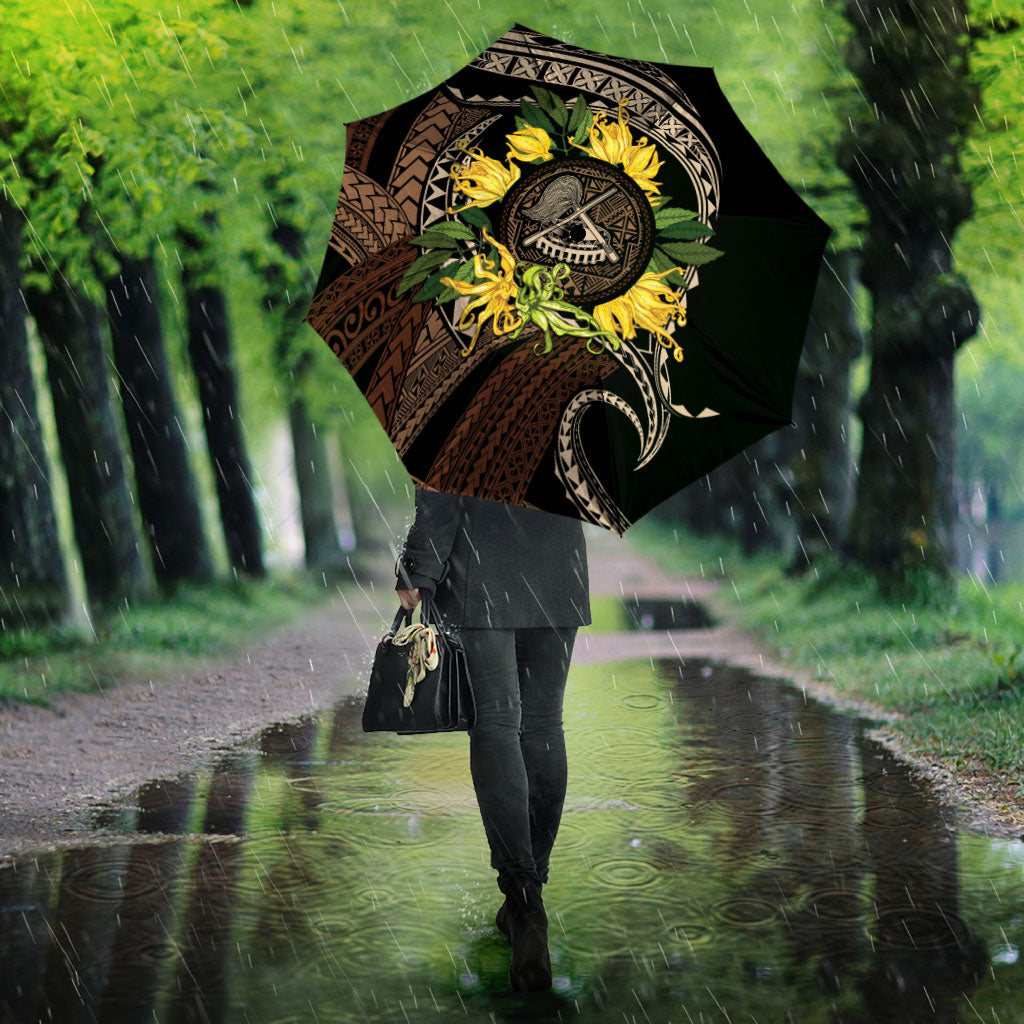 Samoa Moso'oi Flowers Tatau Umbrella Festive Tapa Brown LT7 - Polynesian Pride