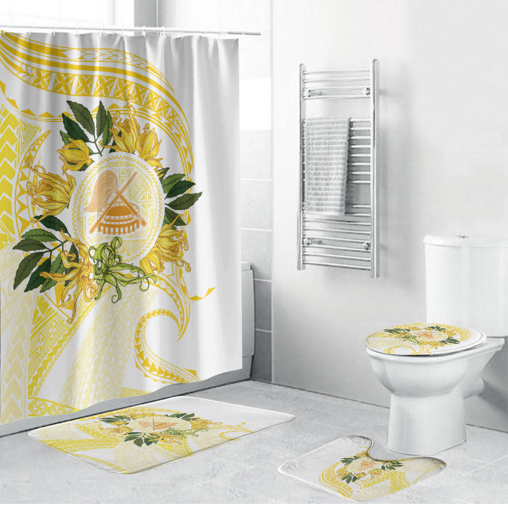 Samoa Moso'oi Flowers Tatau Bathroom Set Festive Golden White LT7 Bathroom Set (4 pcs) Gold - Polynesian Pride