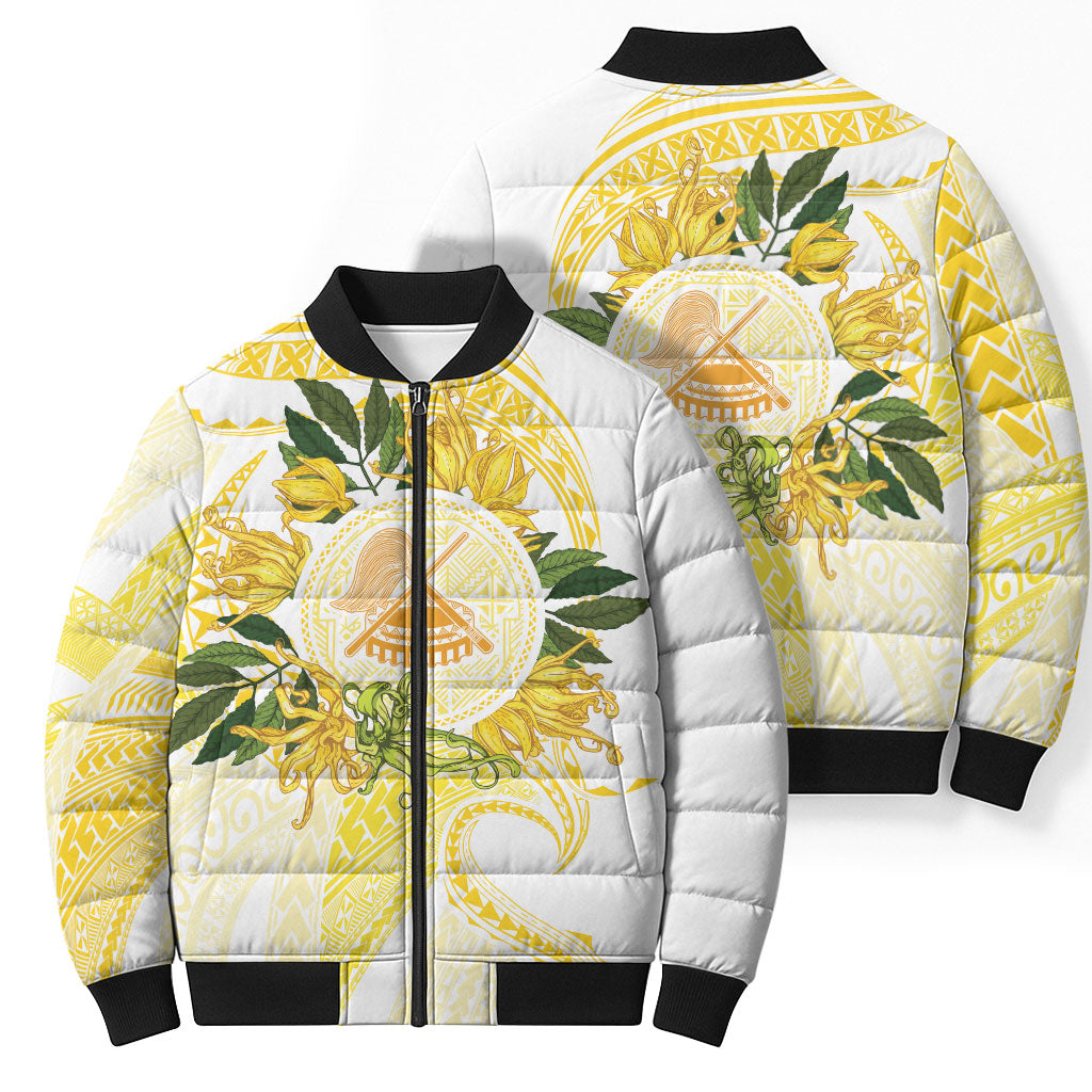Samoa Moso'oi Flowers Tatau Bomber Puffer Jacket Festive Golden White LT7 - Polynesian Pride