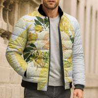 Samoa Moso'oi Flowers Tatau Bomber Puffer Jacket Festive Golden White LT7 - Polynesian Pride