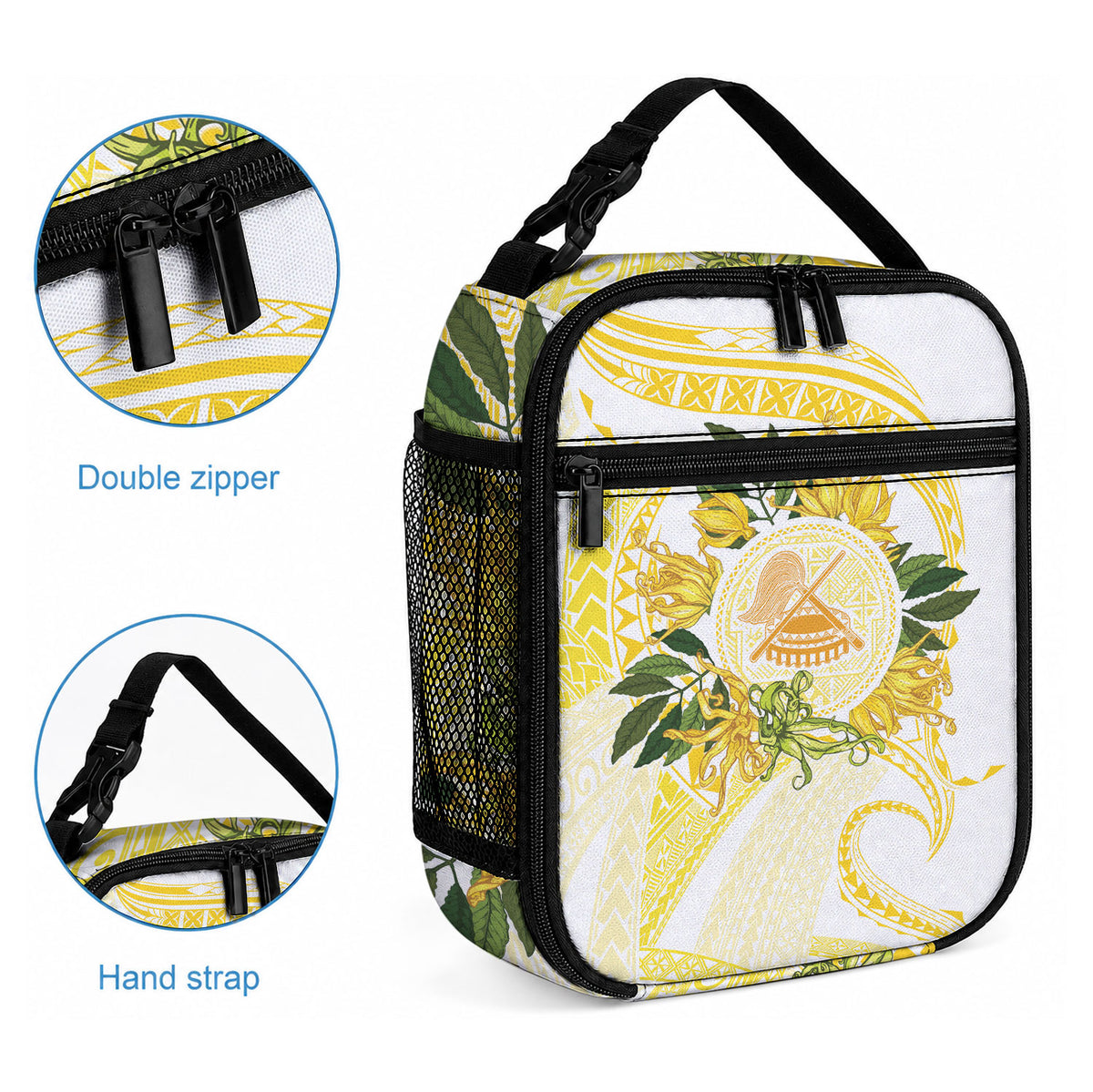 Samoa Moso'oi Flowers Tatau Lunch Bag Festive Golden White LT7 - Polynesian Pride
