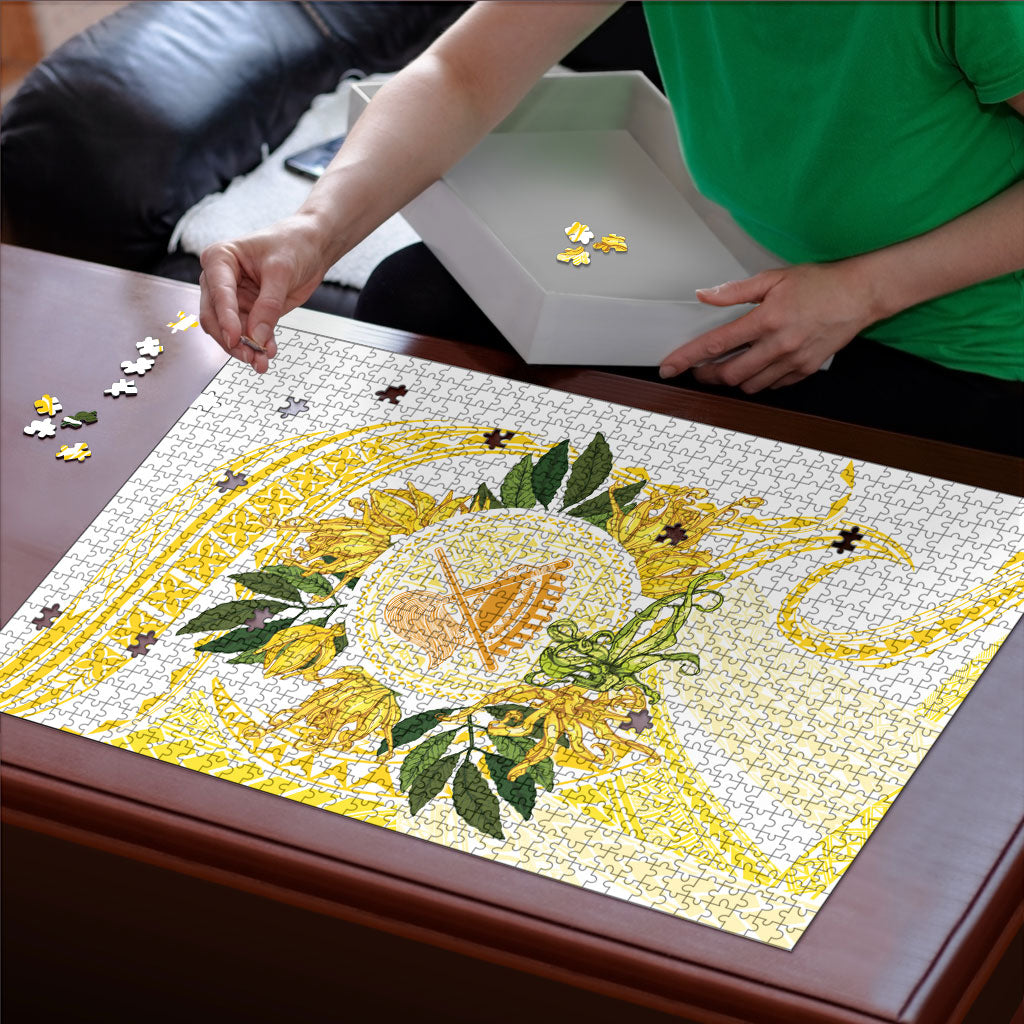 Samoa Moso'oi Flowers Tatau Puzzle Festive Golden White LT7 - Polynesian Pride