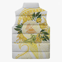 Samoa Moso'oi Flowers Tatau Sleeveless Puffer Jacket Festive Golden White LT7 - Polynesian Pride