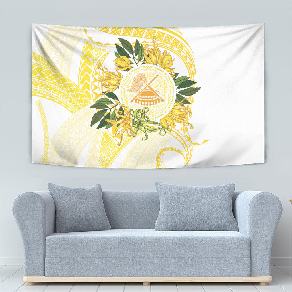 Samoa Moso'oi Flowers Tatau Tapestry Festive Golden White LT7 - Polynesian Pride