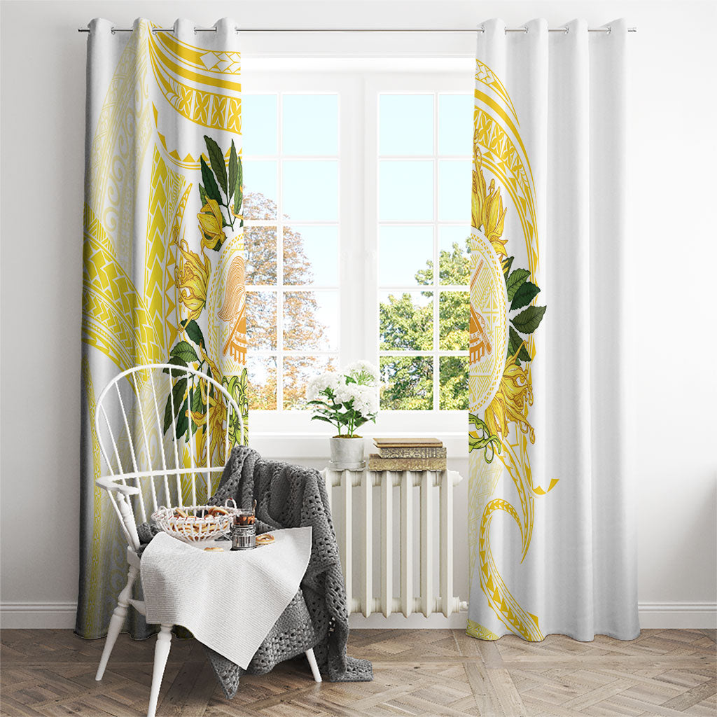 Samoa Moso'oi Flowers Tatau Window Curtain Festive Golden White LT7 - Polynesian Pride