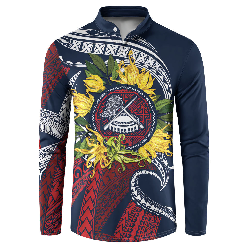 Samoa Moso'oi Flowers Tatau Button Sweatshirt Festive National Color LT7 Blue Red - Polynesian Pride