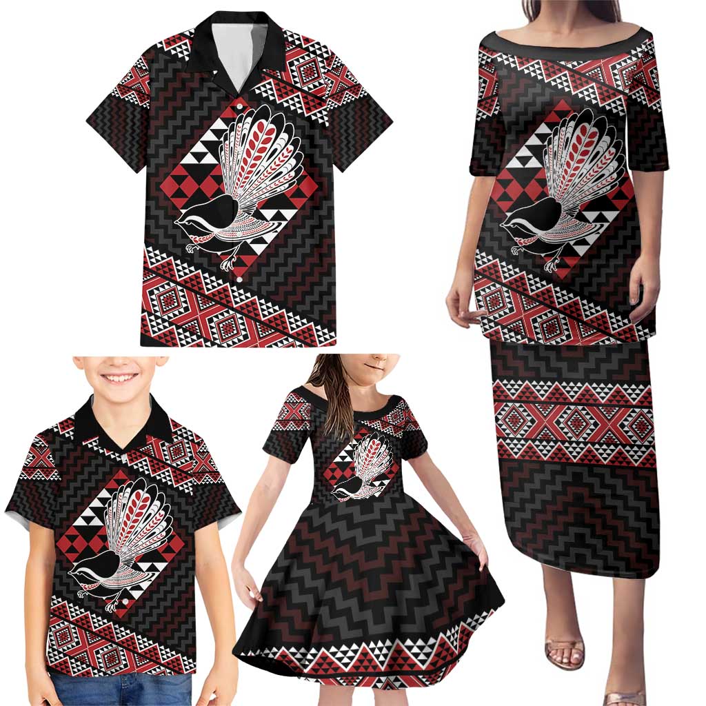 Taniko Aotearoa Family Matching Puletasi and Hawaiian Shirt Poutama Mix Piwakawaka