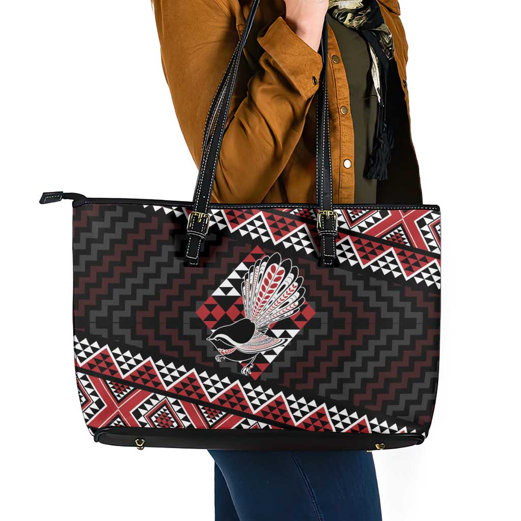 Taniko Aotearoa Leather Tote Bag Poutama Mix Piwakawaka LT7 - Polynesian Pride
