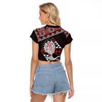 Taniko Aotearoa Raglan Cropped T Shirt Poutama Mix Piwakawaka LT7 - Polynesian Pride
